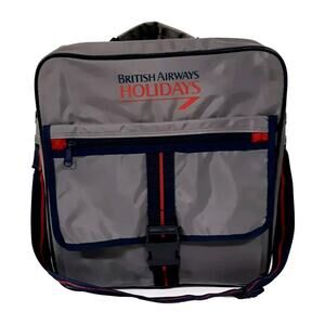 British Airways Holidays Carry On Tote Shoulder Book Bag Gray Retro Pockets